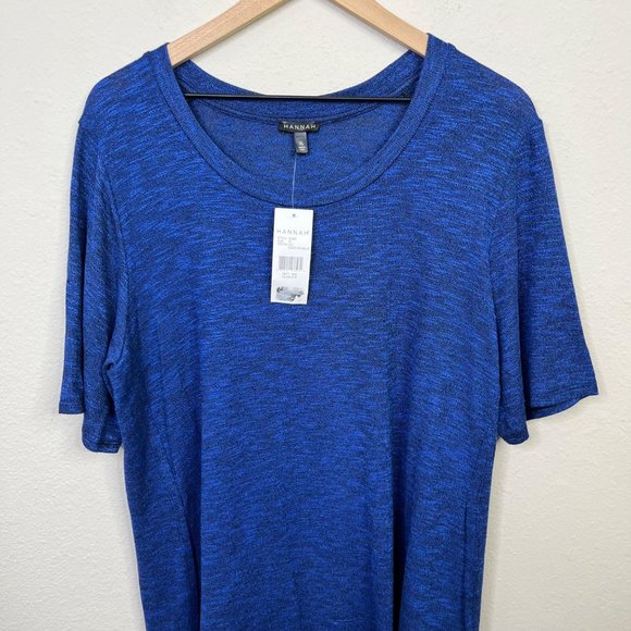 Hannah Women's Blue Short Sleeve Split Hem Shirt Size XL NWT Crew Neck - Picture 2 of 9